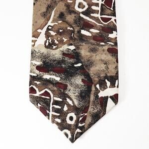 Vintage Lorenzo Selina Tie Mens 58 in Silk Brown Tone Animal Batik Tribal Wide